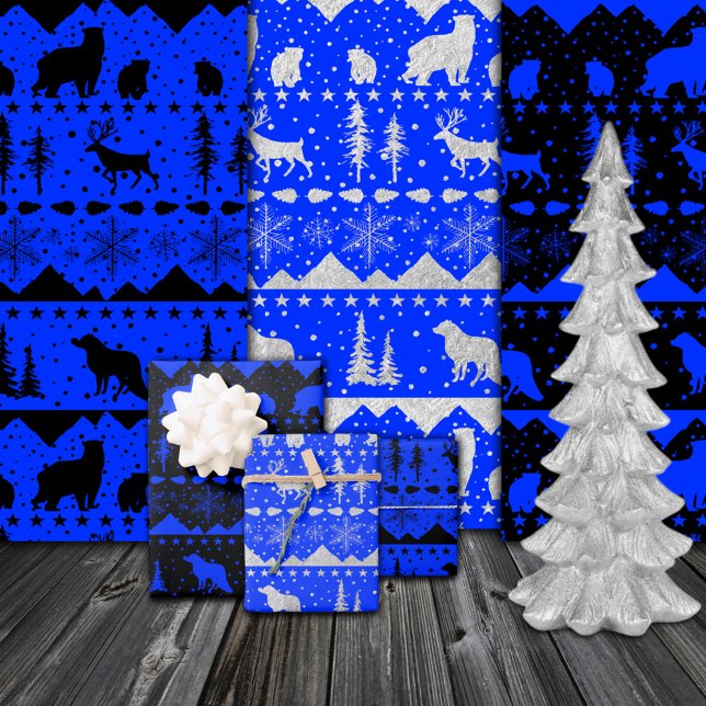 Nordic Sweater Black Blue Silver Winter Animals Wrapping Paper Sheet (Nordic Sweater Black Blue Silver Winter Animals Wrapping Paper Sheets)