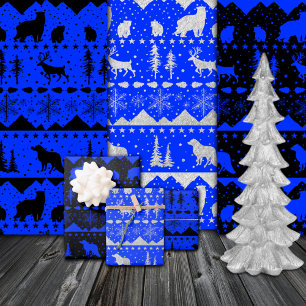 Nordic Sweater Black Blue White Winter Animals Wrapping Paper Sheet