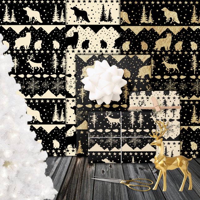 Nordic Sweater Gold Beige Black Winter Animals Wrapping Paper Sheet (Nordic Sweater Gold Beige Black Winter Animals Wrapping Paper Sheets)