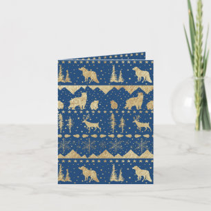 Nordic Sweater Gold Winter Animals Navy Blue Holiday Card