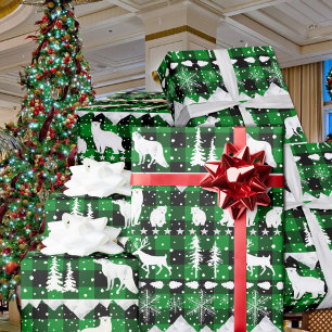 Nordic Sweater Green Buffalo Plaid Winter Animals Wrapping Paper