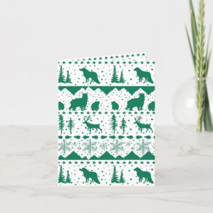 Nordic Sweater Green Winter Animals Holiday Card