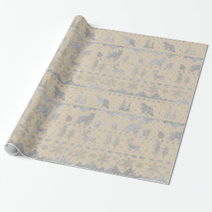 Nordic Sweater Khaki Beige Silver Winter Animals Wrapping Paper