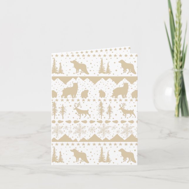 Nordic Sweater Neutral Beige White Winter Animals Holiday Card (Front)