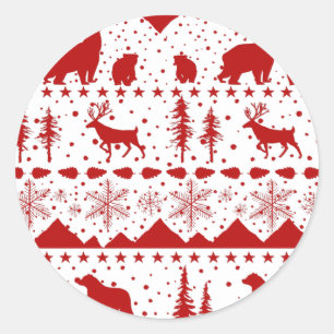 Nordic Sweater Red Winter Animals Classic Round Sticker