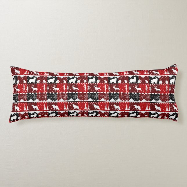 Nordic Sweater White Winter Animals Buffalo Plaid  Body Cushion (Front)