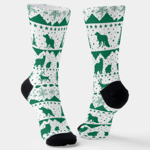 Nordic Sweater Winter Animals Green And White Socks