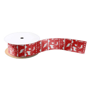 Nordic Sweater Winter Animals Holiday Red & White Satin Ribbon