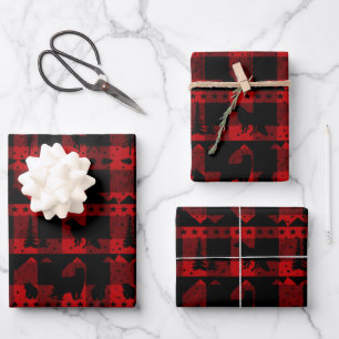 Nordic Sweater Winter Animals Red Buffalo Plaid Wrapping Paper Sheet