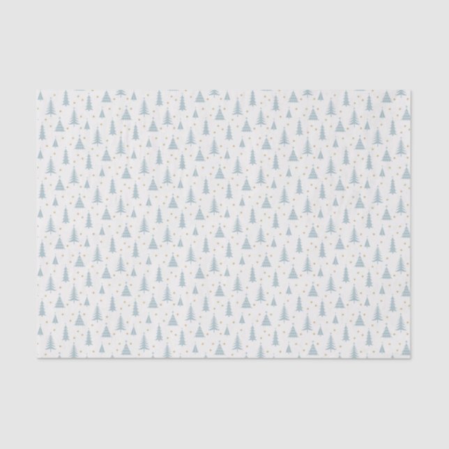 Nordic Teal Christmas Trees White Tissue Paper (Front)