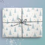 Nordic Teal Christmas Trees White Wrapping Paper<br><div class="desc">This creamy white gift wrap features a festive Nordic woodland scene with teal Christmas trees and tiny golden stars. It is ready to add a touch of magic and wonder to your winter holiday celebrations with your loved ones. Original artwork by Marketa Stengl.</div>