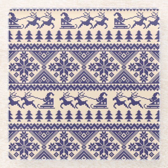 Nordic Tradition: Seamless Pattern Design Glass Coaster (Front)