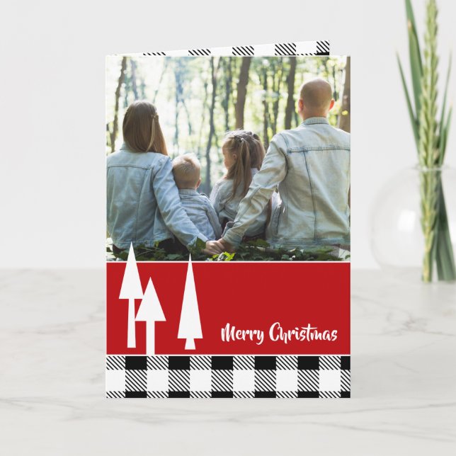 Nordic Trees and Plaid Christmas Holiday Card (Front)
