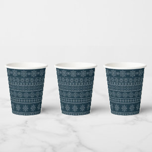 Nordic ugly sweater knitwear blue xmas snow paper cups