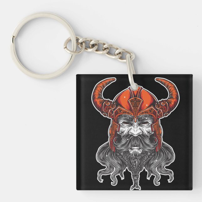 Nordic Valhalla Viking Illustration Art Key Ring (Front)