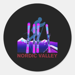 Nordic Valley Skiing Retro 90s Nordic Valley Ski Classic Round Sticker