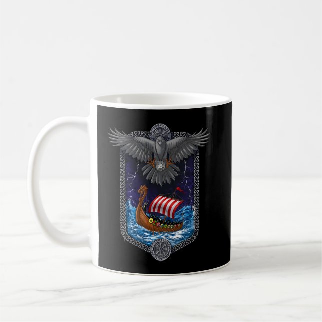 Nordic Viking Ship Raven Coffee Mug (Left)