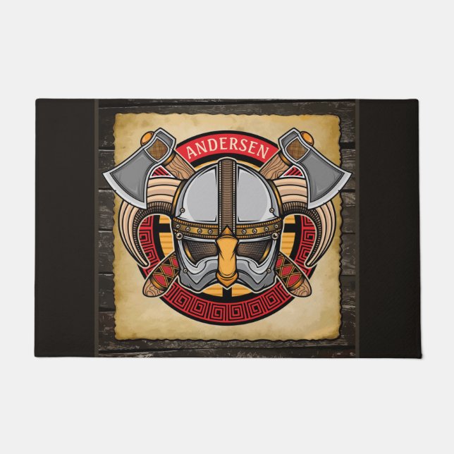 Nordic Viking Warrior ADD NAME Norse Axe Norsemen Doormat (Front)