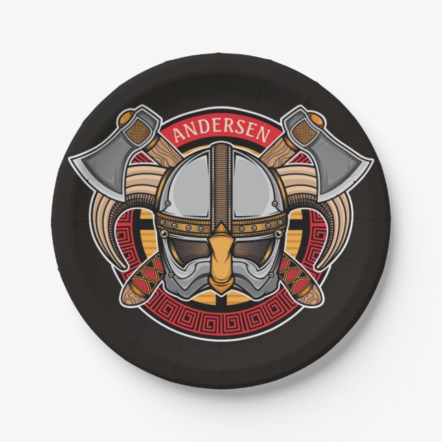 Nordic Viking Warrior ADD NAME Norse Axe Norsemen Paper Plate (Front)