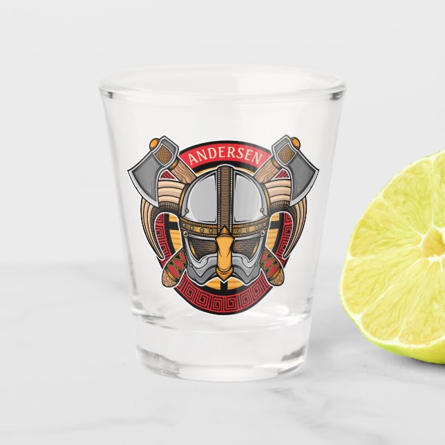 Nordic Viking Warrior ADD NAME Norse Axe Norsemen Shot Glass (Front)