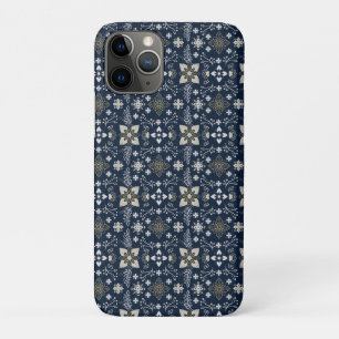Nordic white and gold flowers on blue background  Case-Mate iPhone case