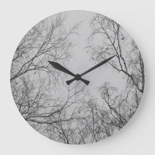 Nordic Winter Birch with Tit Birds Photograph Large Clock