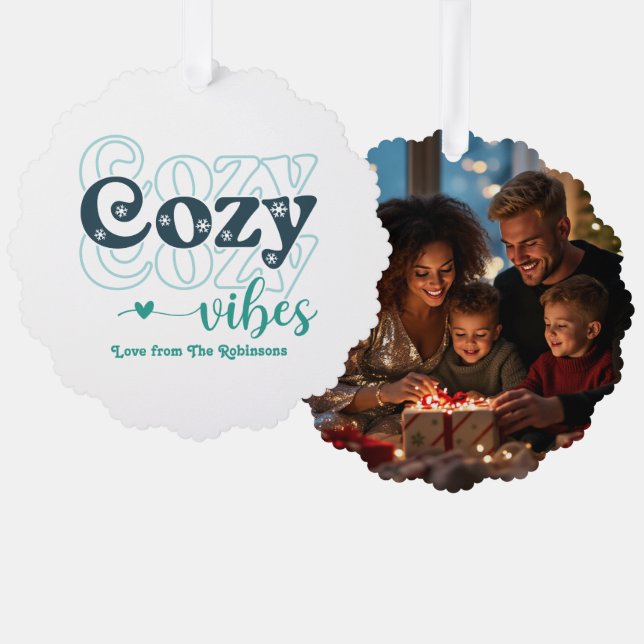 Nordic Winter Cosy Vibes Retro Christmas Photo Tree Decoration Card (Front/Back)