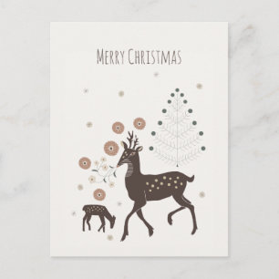 Nordic winter forest deers postcard