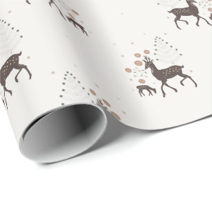 Nordic winter forest deers wrapping paper