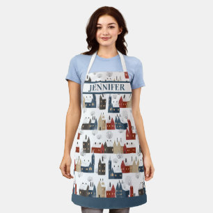 Nordic Winter Rustic Village Holiday Custom Name Apron