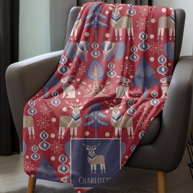 Nordic Winter Scandinavian Pattern Personalised Fleece Blanket (Nordic Winter Scandinavian Pattern Personalized Fleece Blanket from Ricaso Cosy gift idea for winter)