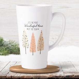 Nordic Winter Scene Minimal Pine Christmas Trees Latte Mug