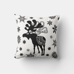 Nordic Winter Star Art and Snowflakes Cushion