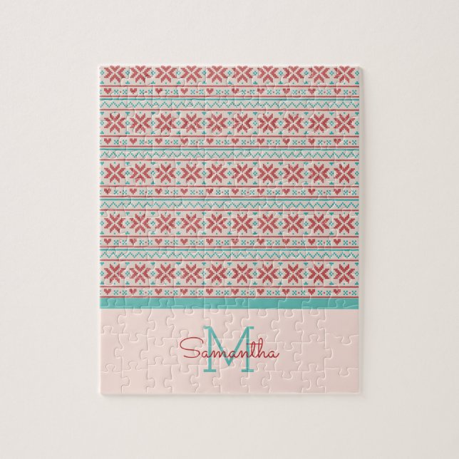 Nordic Winter Sweater Faux Knit Pattern Monogram Jigsaw Puzzle (Vertical)