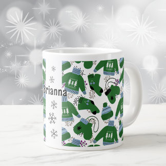 Nordic Winter Sweaters and Mittens Green Large Coffee Mug