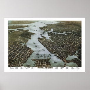 Norfolk and Portsmouth, VA Panoramic Map - 1873 Poster