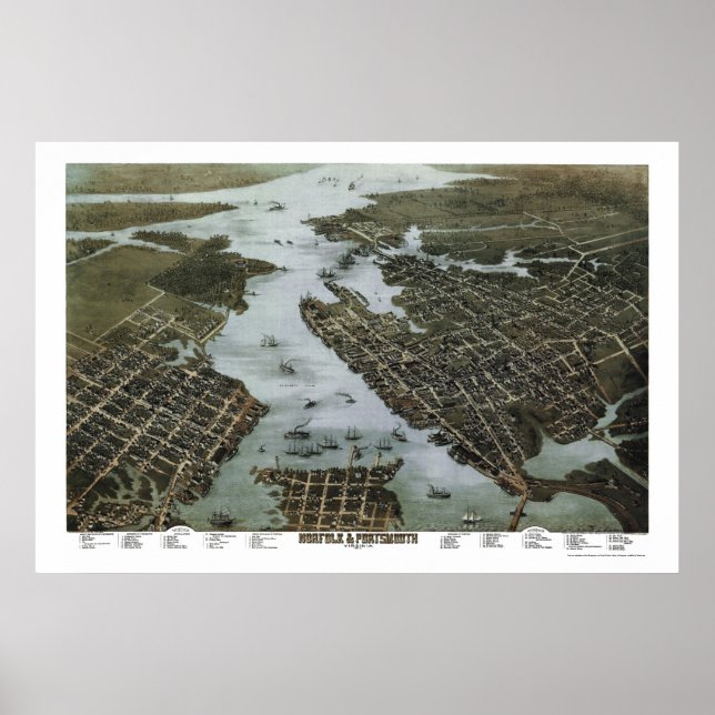 Norfolk and Portsmouth, VA Panoramic Map - 1873 Poster (Front)
