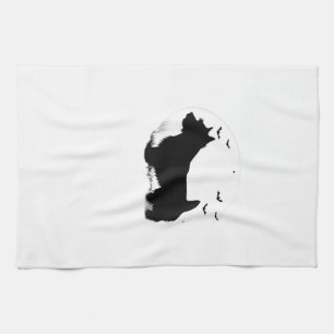 Norfolk Terrier Dog � Halloween Moon Silhouette Cl Tea Towel