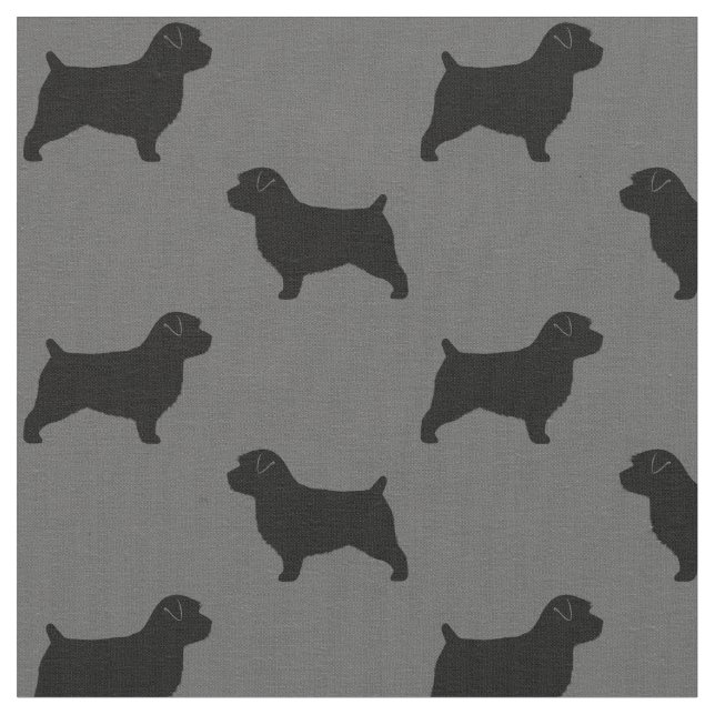 Norfolk Terrier Dog Silhouettes Grey and Black Fabric (Close Up)