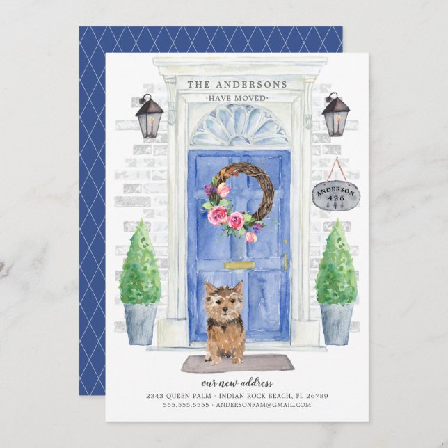 Norfolk Terrier Front Door Moving Announcement (Front/Back)
