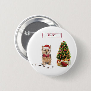 Norfolk Terrier Funny Christmas Dog with Tree 6 Cm Round Badge
