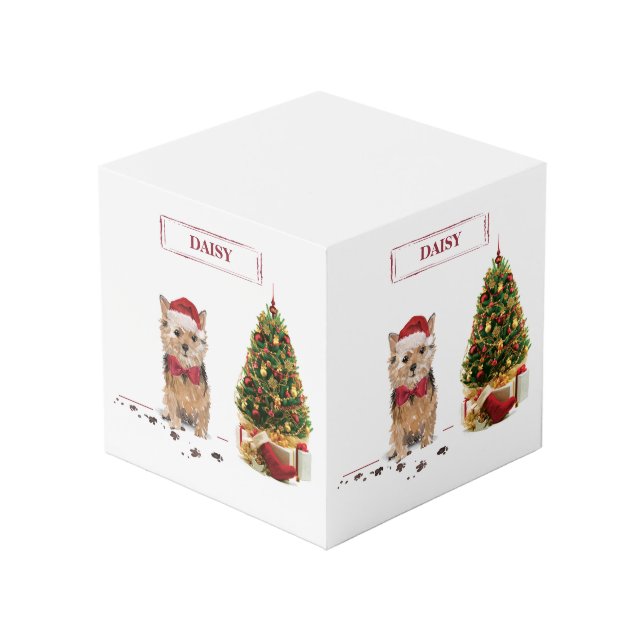 Norfolk Terrier Funny Christmas Dog with Tree Cube (Front Angled)