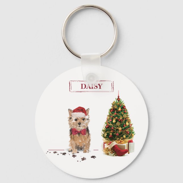 Norfolk Terrier Funny Christmas Dog with Tree Key Ring (Front)