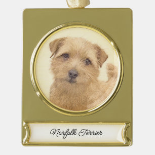 Norfolk Terrier Painting - Original Dog Art Gold P Plated Banner Ornament