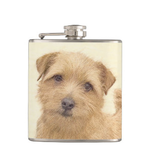 Norfolk Terrier Painting - Original Dog Art Hip Flask