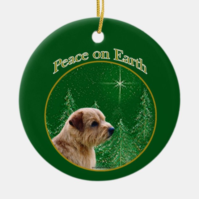 Norfolk Terrier Peace Ceramic Tree Decoration (Front)