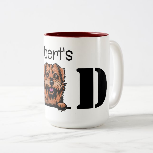 Norfolk Terrier Peeking Personalised Dad Two-Tone Coffee Mug (Front Right)