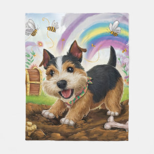 Norfolk Terrier Playing with Bone Fleece Blanket