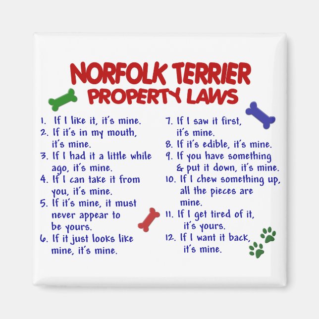 NORFOLK TERRIER Property Laws 2 Magnet (Front)