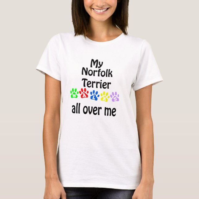 Norfolk Terrier Walks Design T-Shirt (Front)